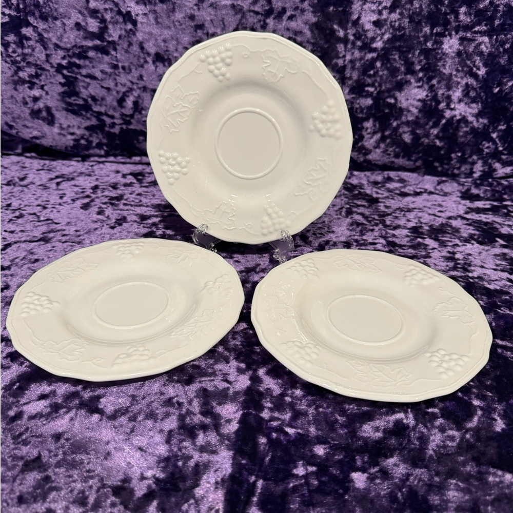 Vintage Inspired Set Of Three Harvest Milk Glass White Saucers